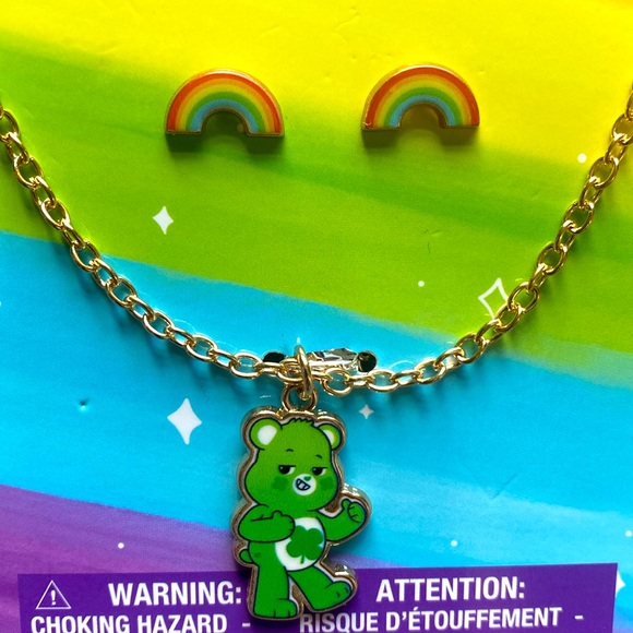 Care Bears Rainbows Stud Earrings & Good Luck Bear Necklace Set - NWT - Picture 3 of 3